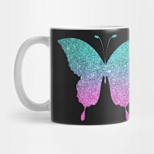 Bright Pink and Teal Ombre Faux Glitter Butterfly Mug